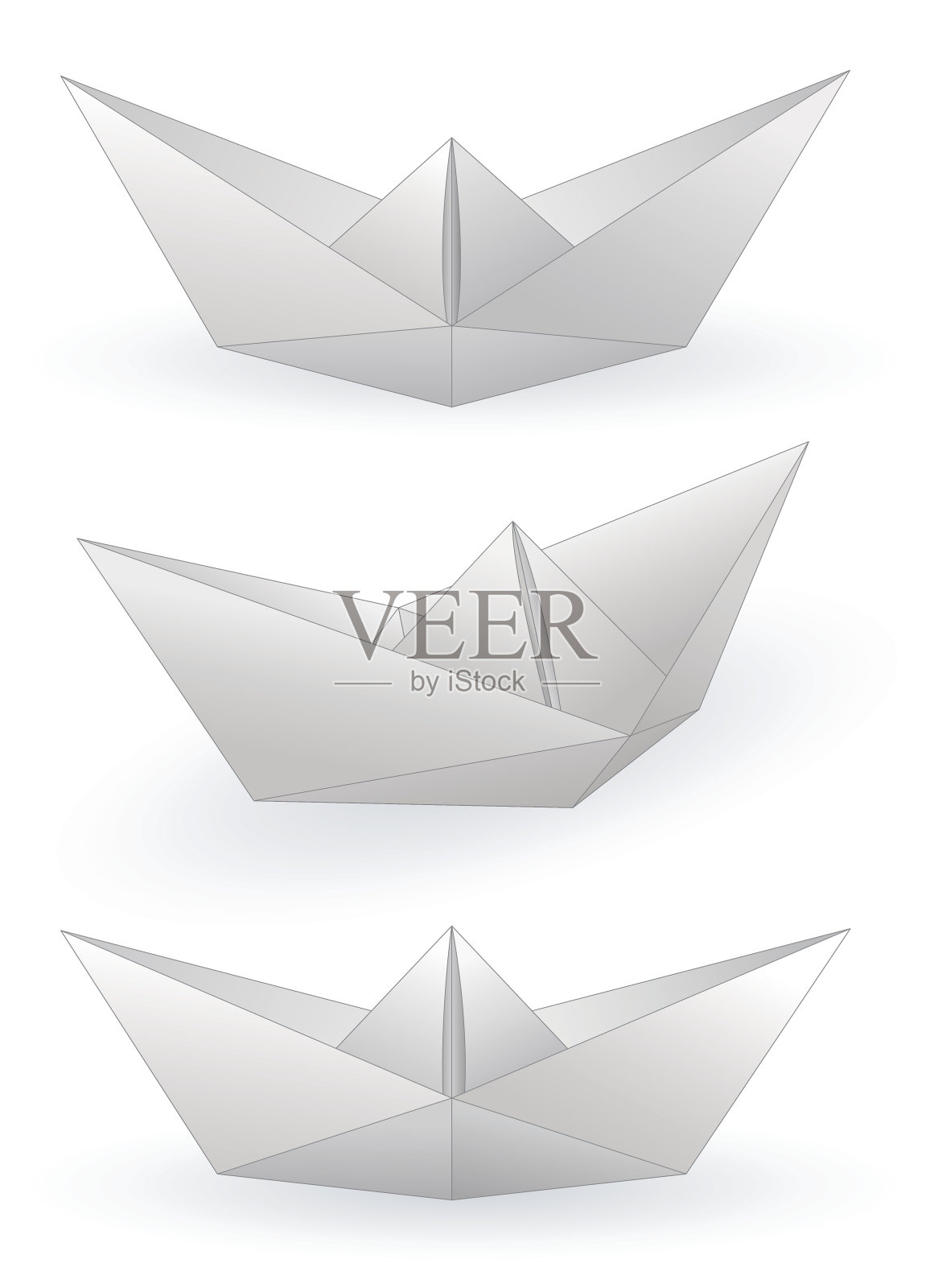 三艘真实的纸船插画图片素材