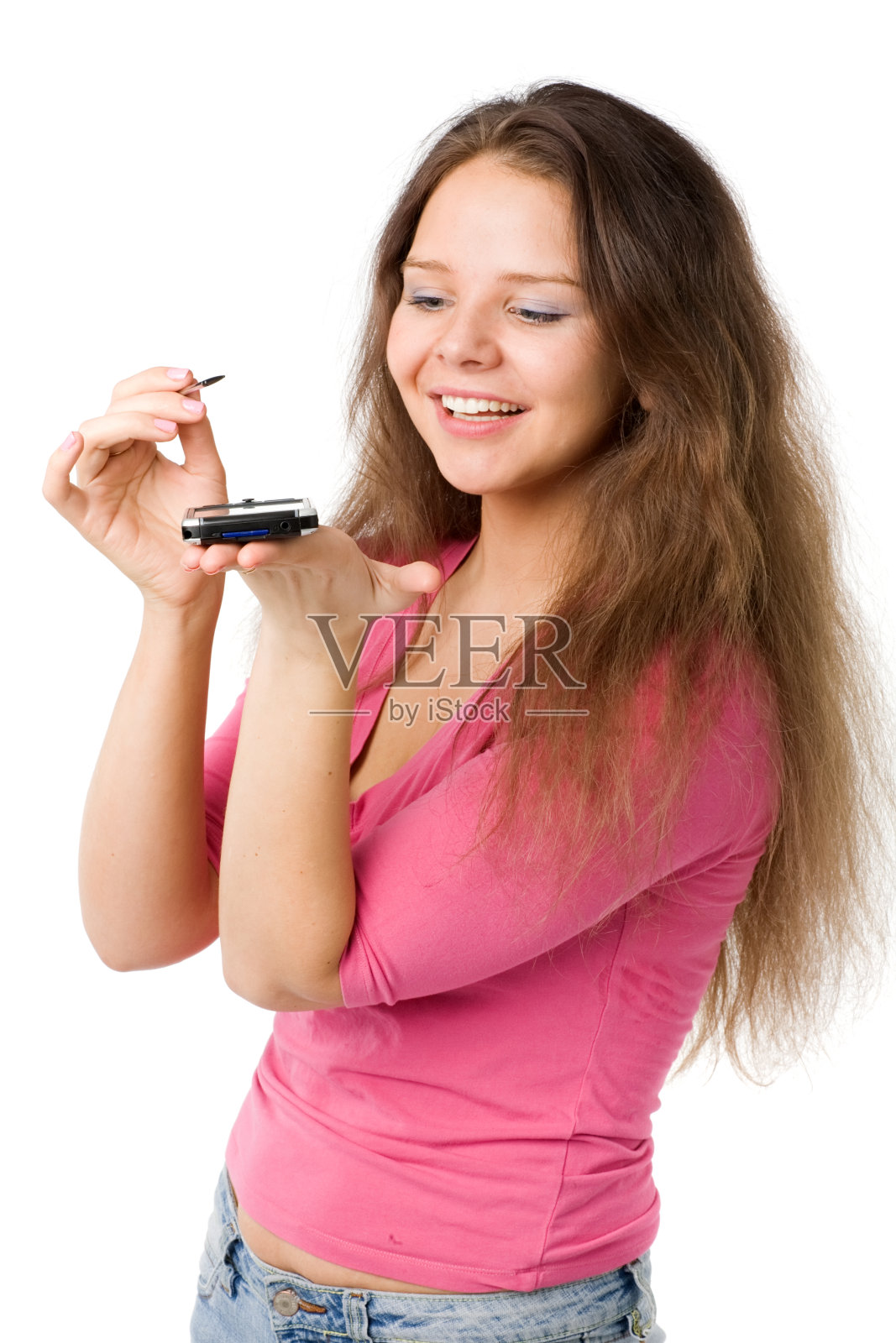 有PDA的快乐女人照片摄影图片