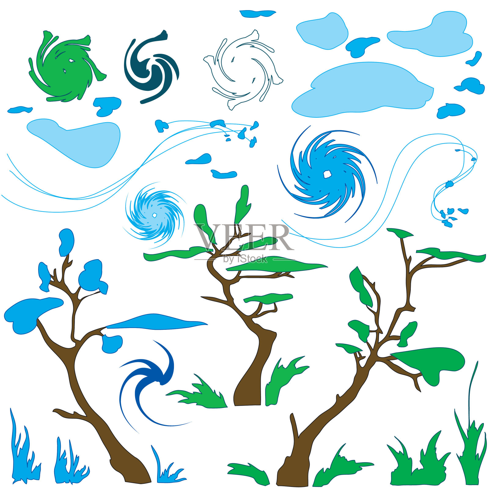 风，漩涡和树木02插画图片素材
