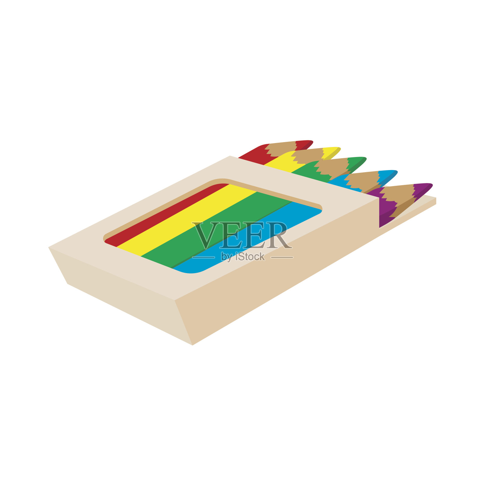 盒子里的彩色铅笔图标，卡通风格设计元素图片