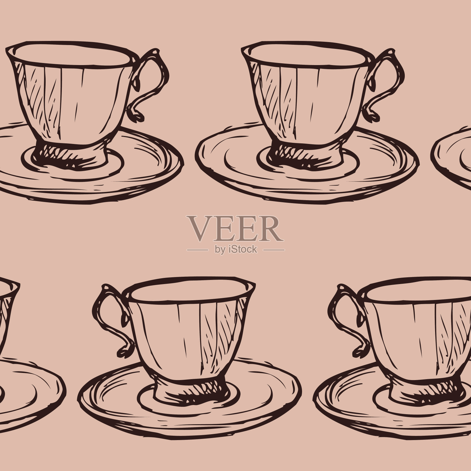无缝矢量模式与茶杯插画图片素材