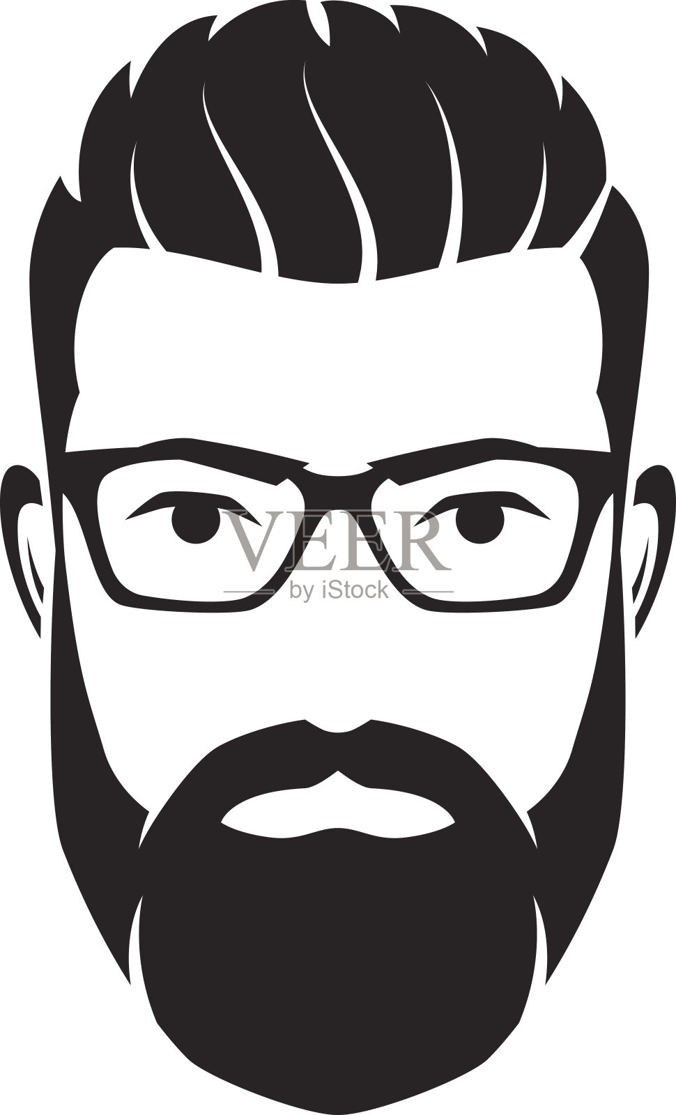 大胡子男人的脸，嬉皮士的性格。矢量插图。设计元素图片