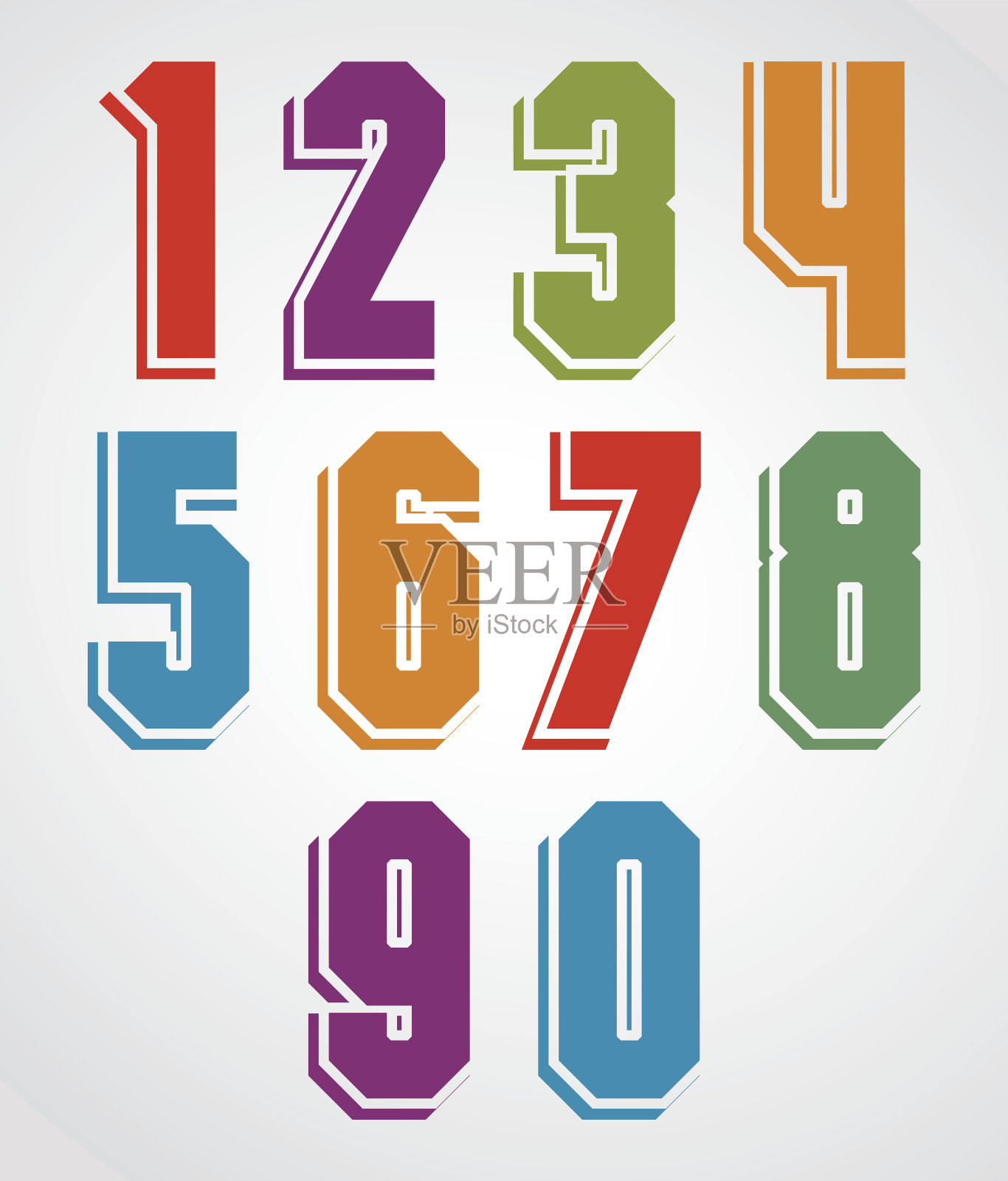 彩色装饰几何数字与白色轮廓。插画图片素材