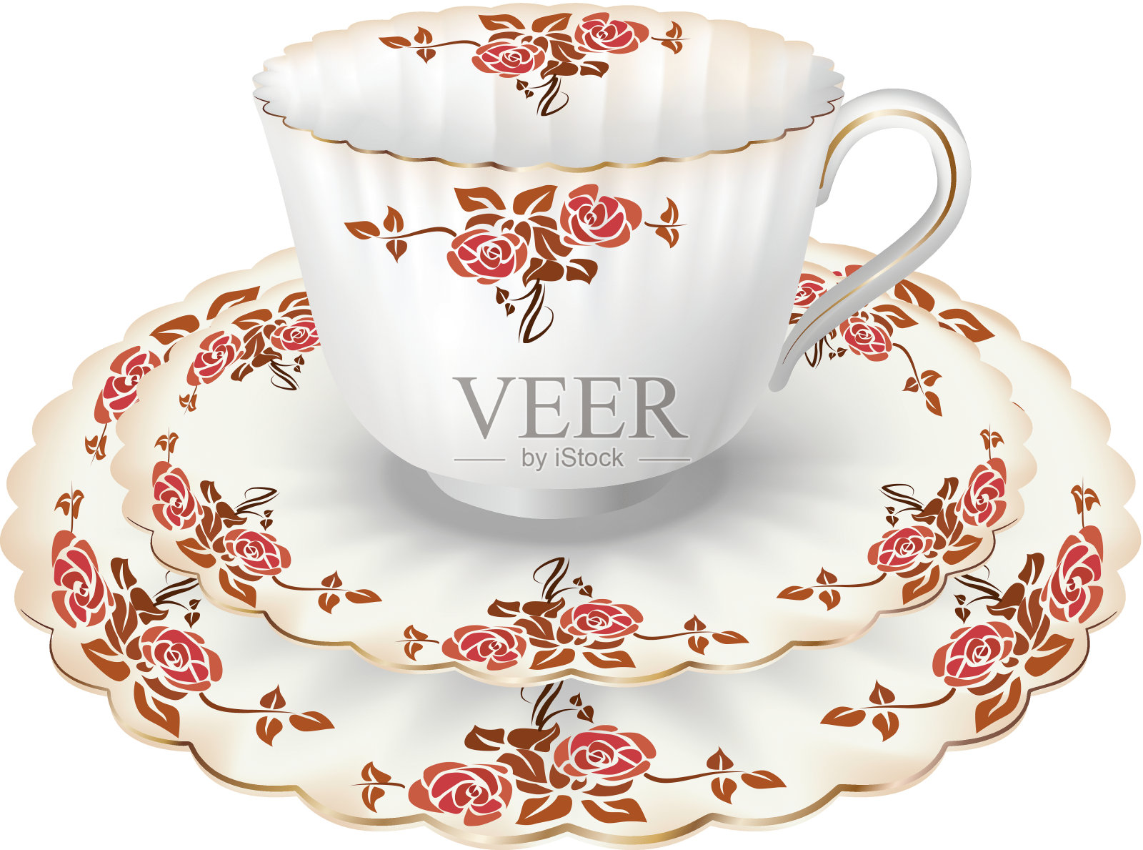 玫瑰茶杯插画图片素材