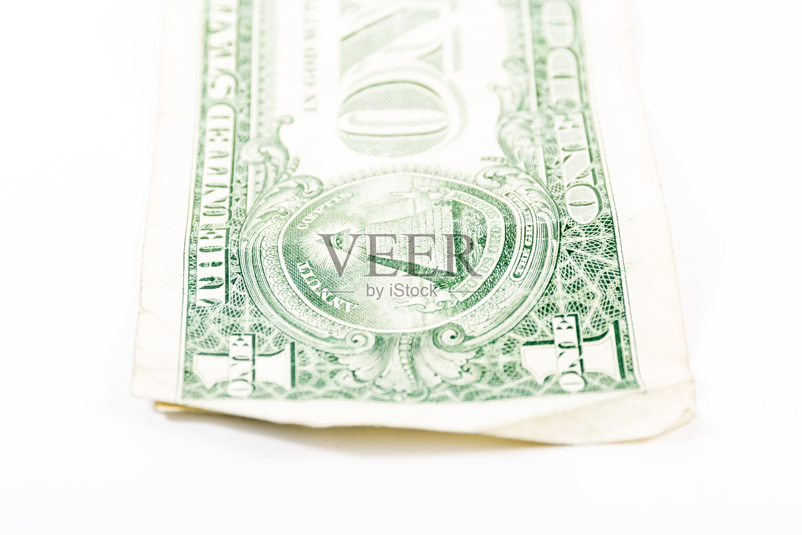 一美元纸币细节特写白色背景孤立的货币概念金融照片摄影图片