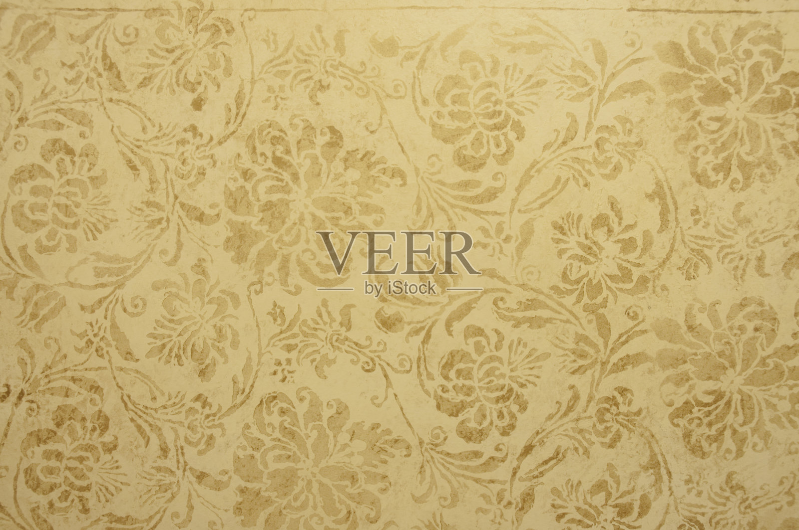 黄色和棕色的花卉手绘墙照片摄影图片