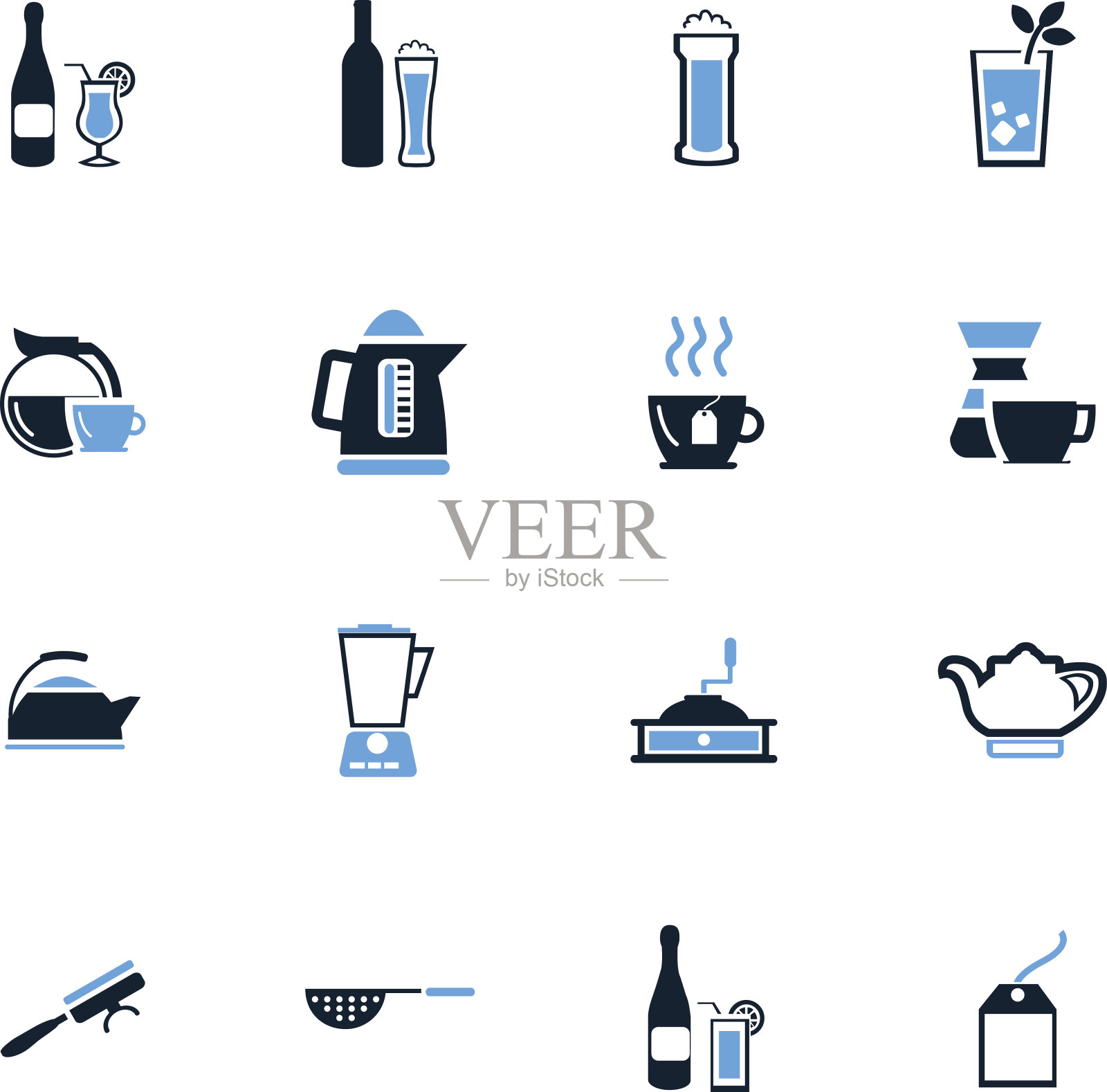 用于准备饮料图标的器皿套装图标素材