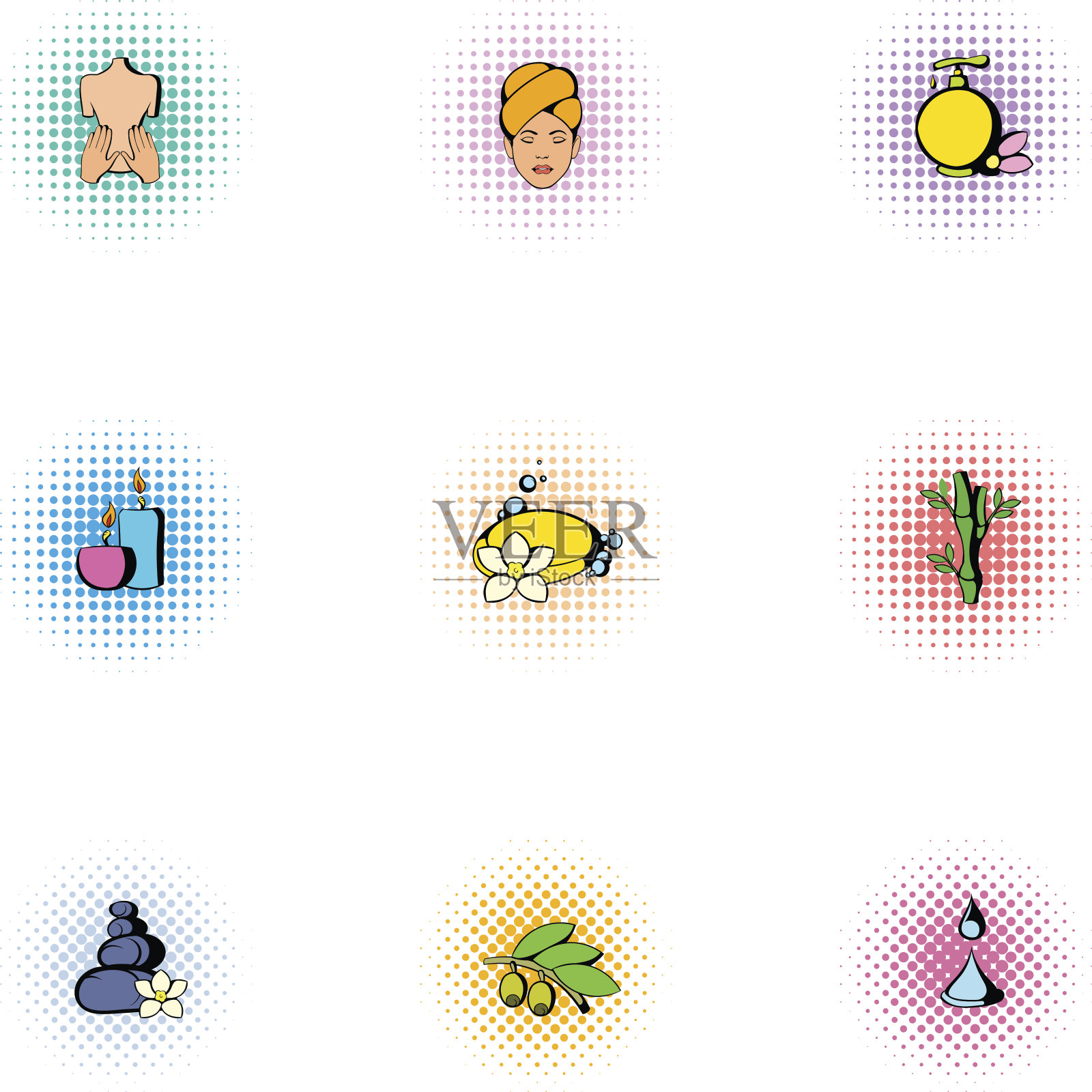 水疗图标设置，波普艺术风格图标素材