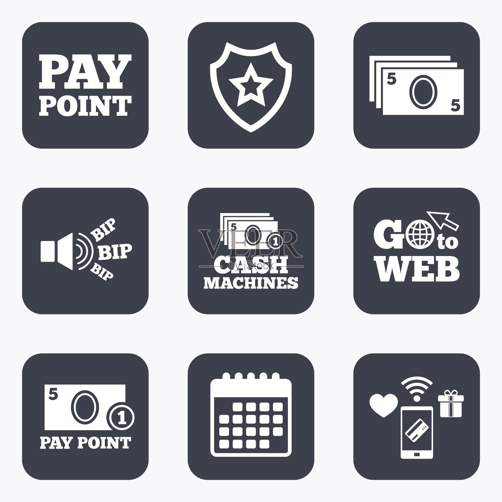 现金和硬币的图标。自动取款机。图标素材