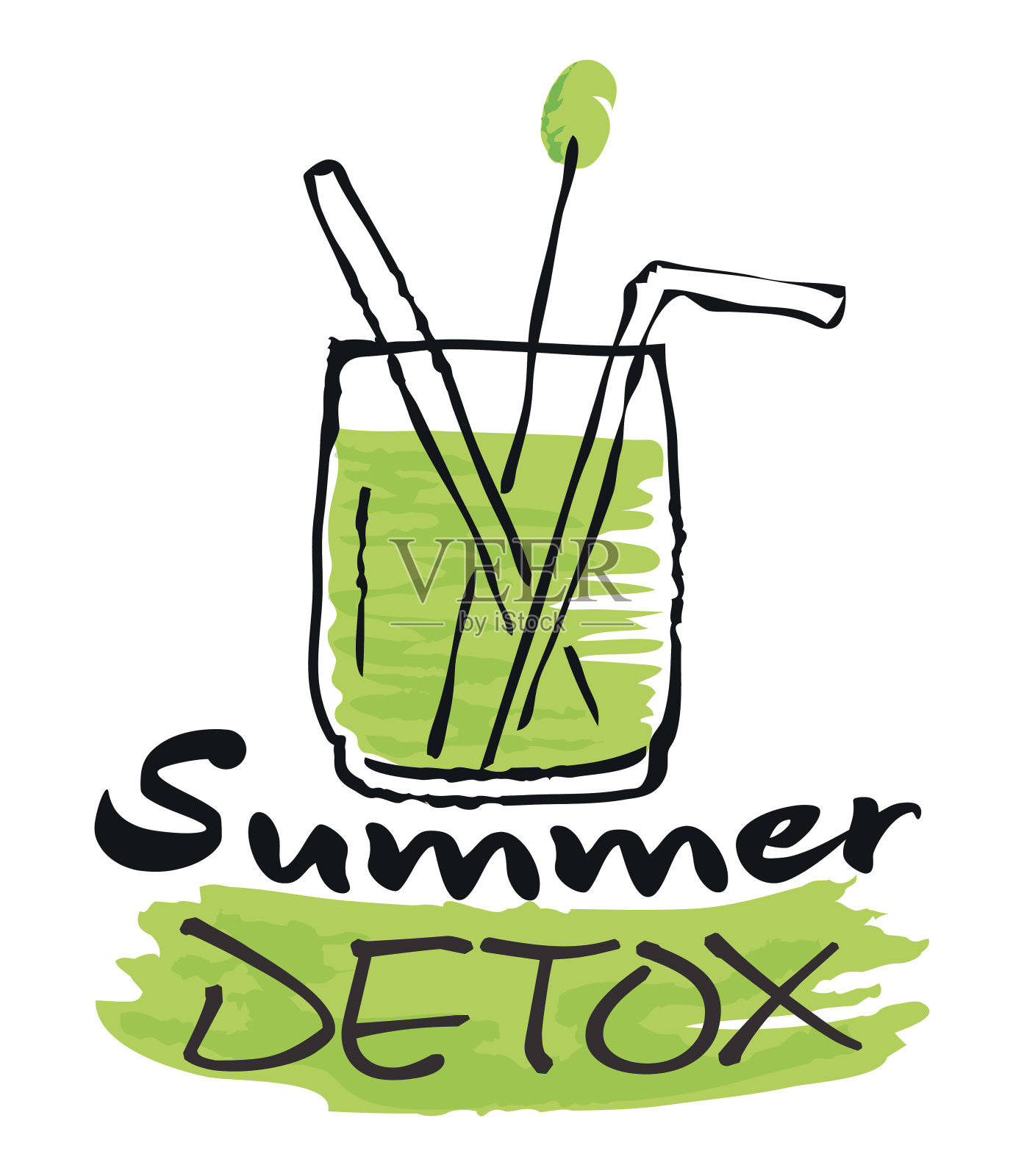 夏季排毒贴纸水彩风格插画图片素材