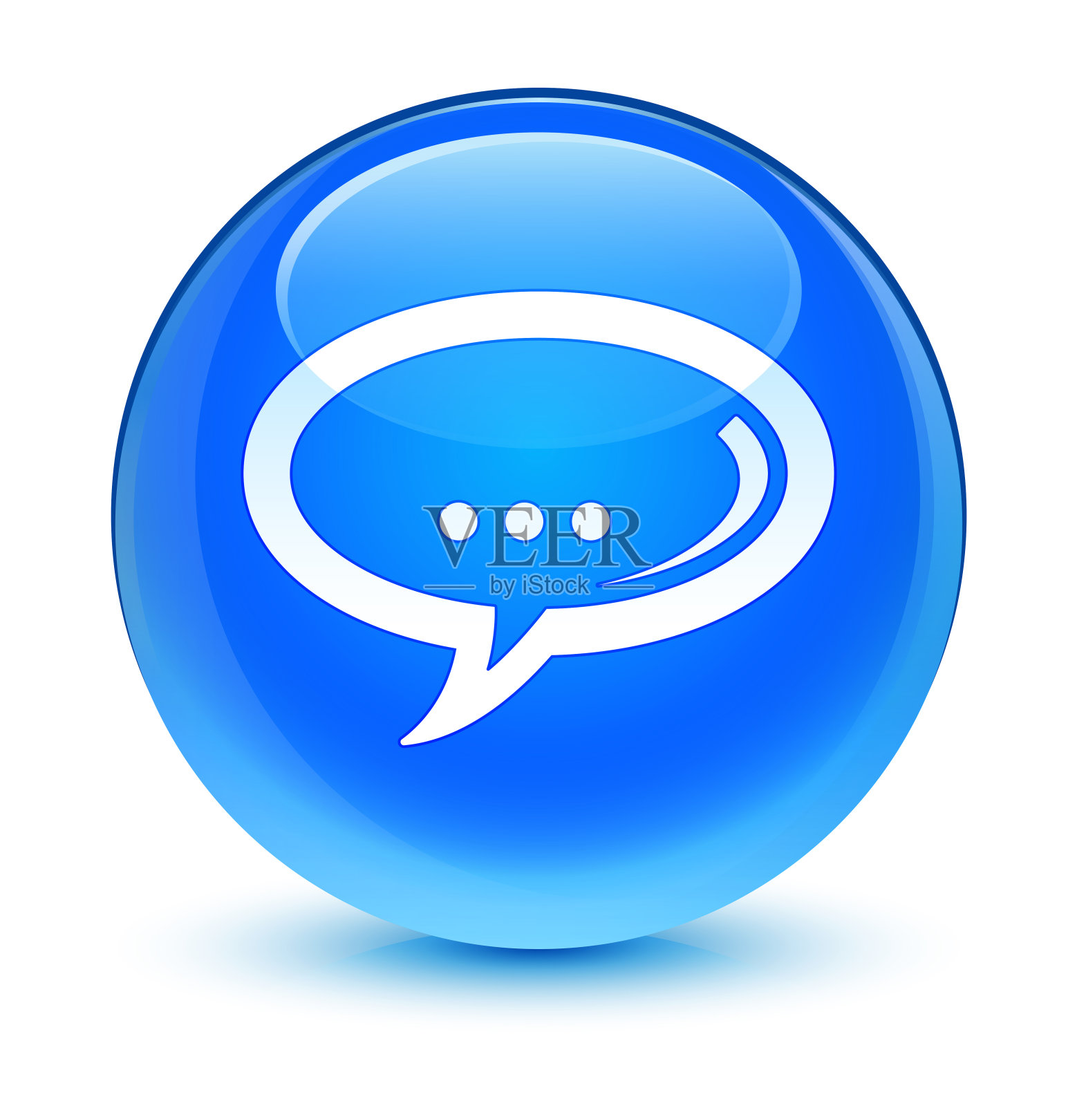 玻璃状青蓝色圆形聊天图标按钮插画图片素材