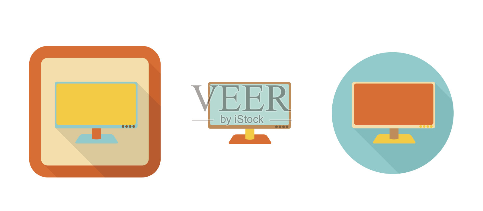 一套平面复古图标-显示器，电视，插图图标素材