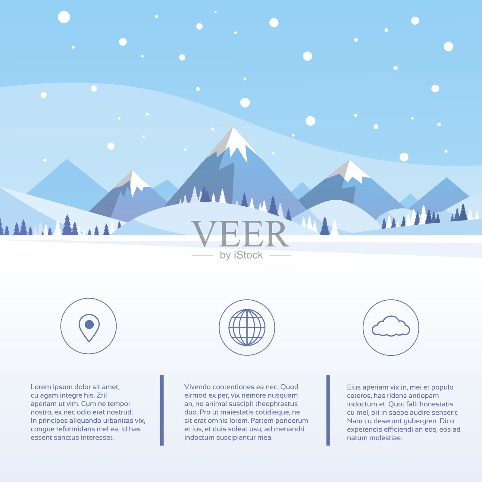 冬季山地森林景观背景，松林雪林插画图片素材