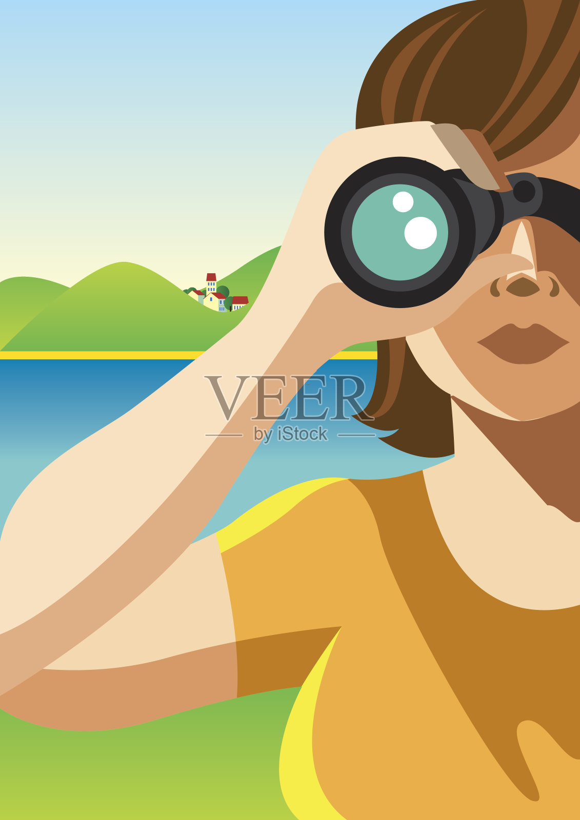 通过双筒望远镜。插画图片素材