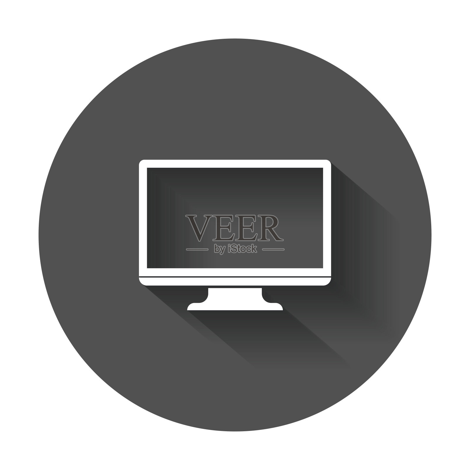 计算机矢量插图。监控平面图标。带有长阴影的电视符号。插画图片素材