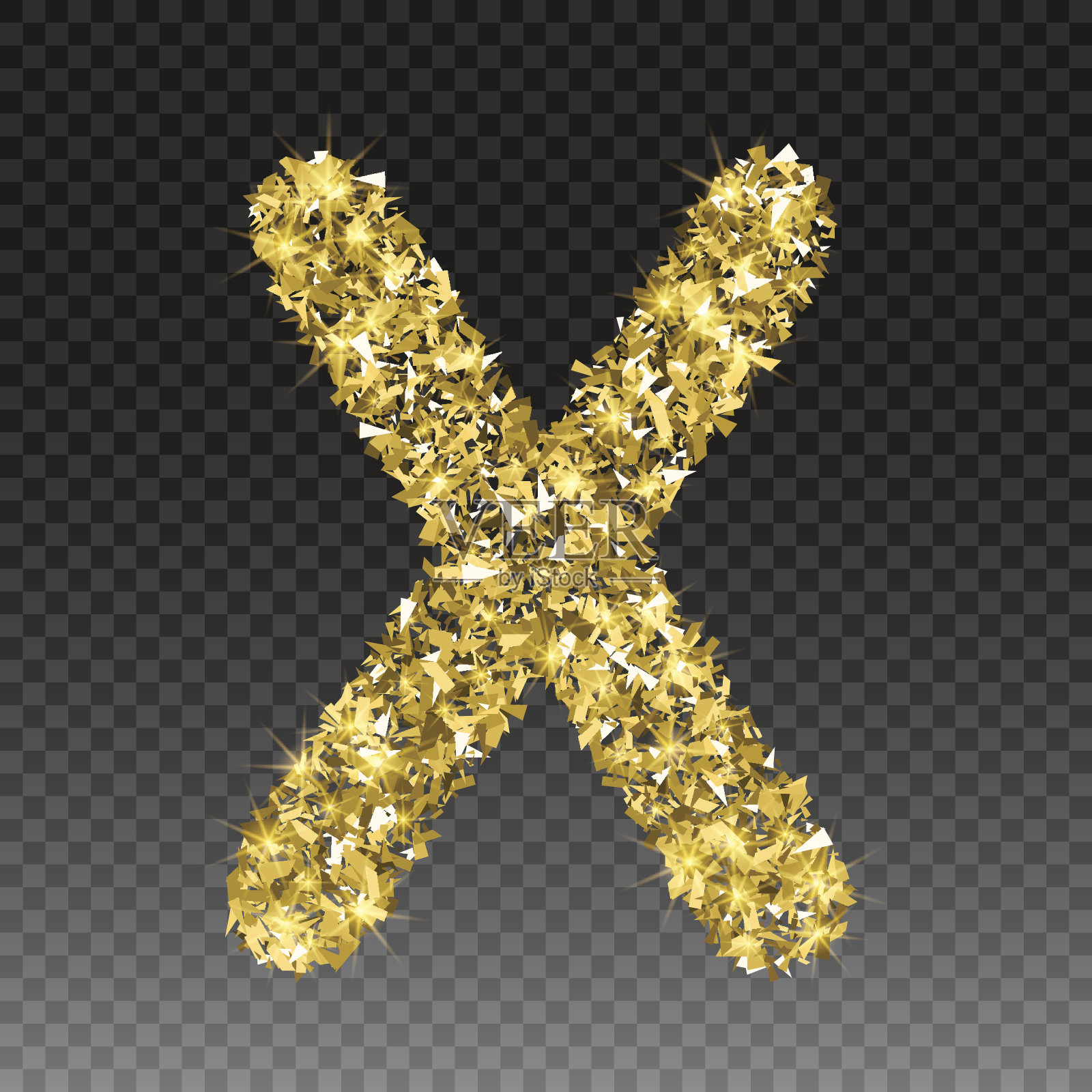 金色闪烁的字母x向量闪烁金色字体字母闪烁在方格背景。设计元素图片