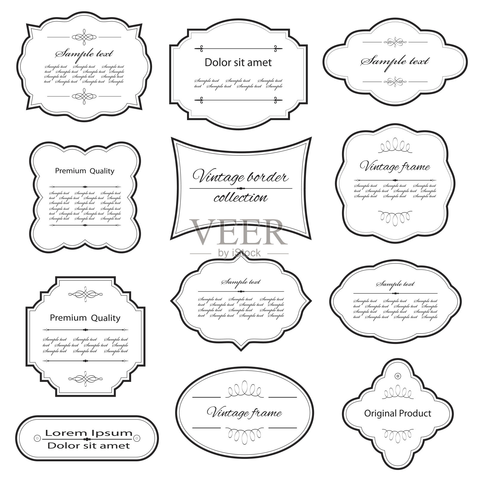 复古的框架和标签设置孤立的白色。插画图片素材