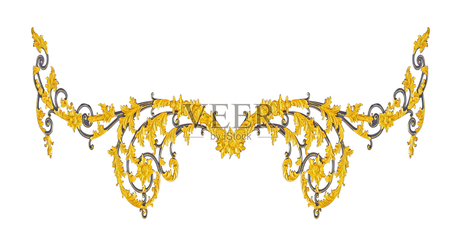 装饰元素，复古的金色花卉设计照片摄影图片