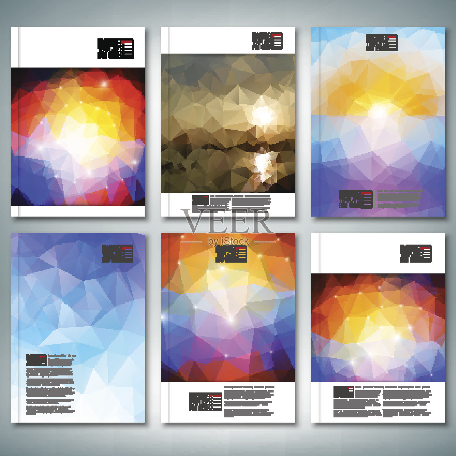 抽象彩色背景，三角形设计矢量。宣传册、传单或报告设计模板素材