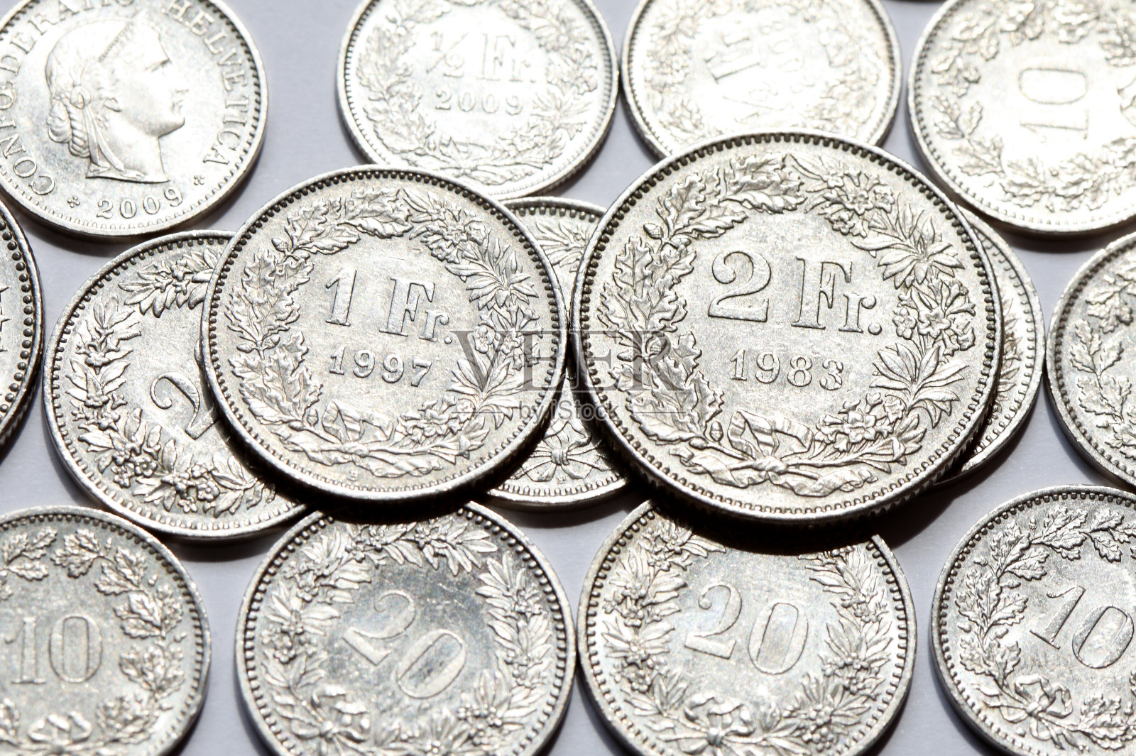 瑞士法郎和意大利硬币照片摄影图片