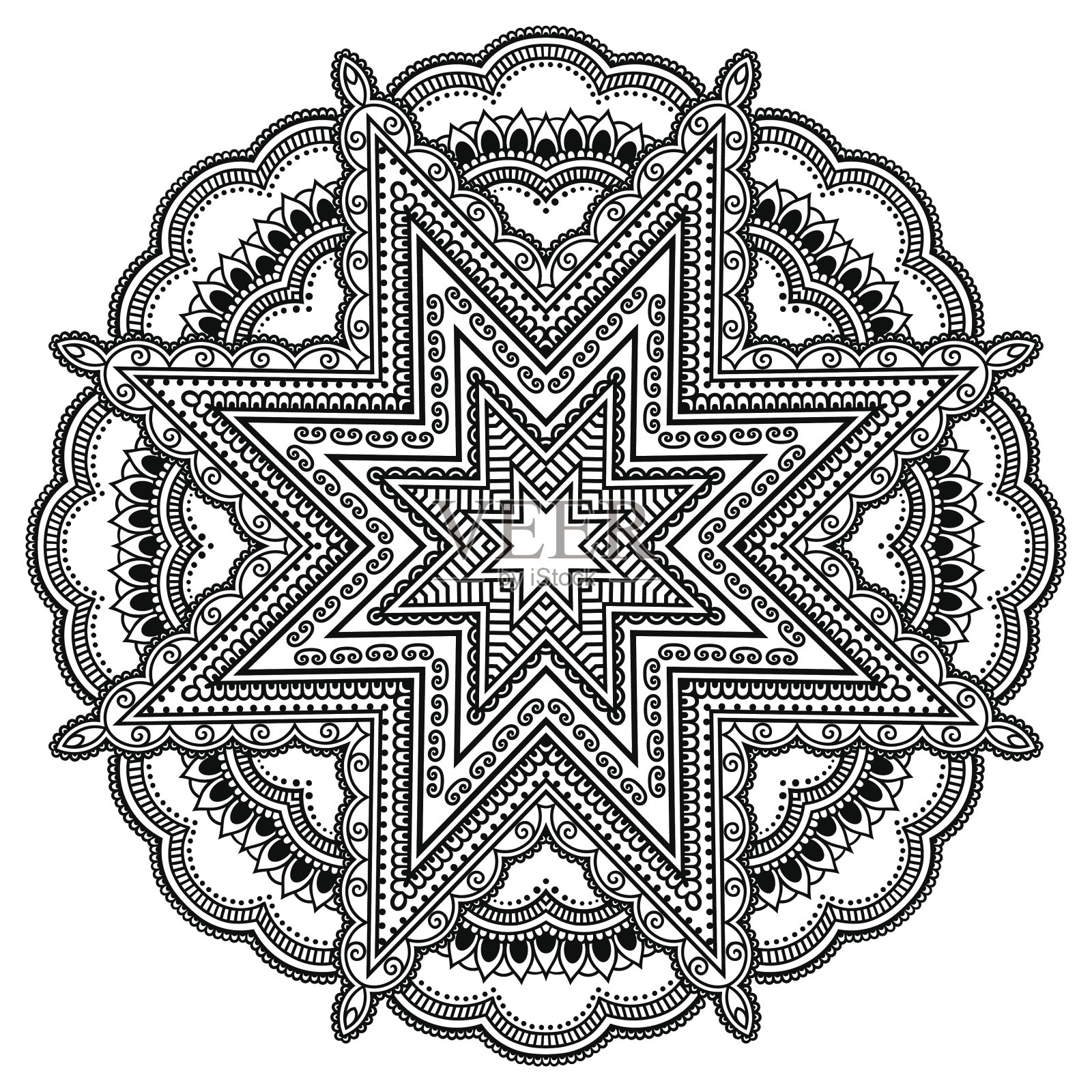 矢量指甲花纹身曼荼罗。手绘风格。插画图片素材