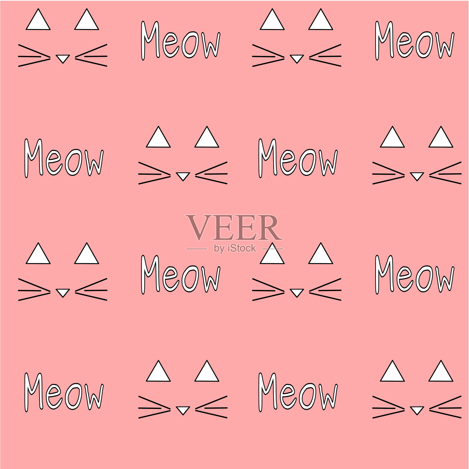 喵猫粉红背景无缝矢量图案插图插画图片素材