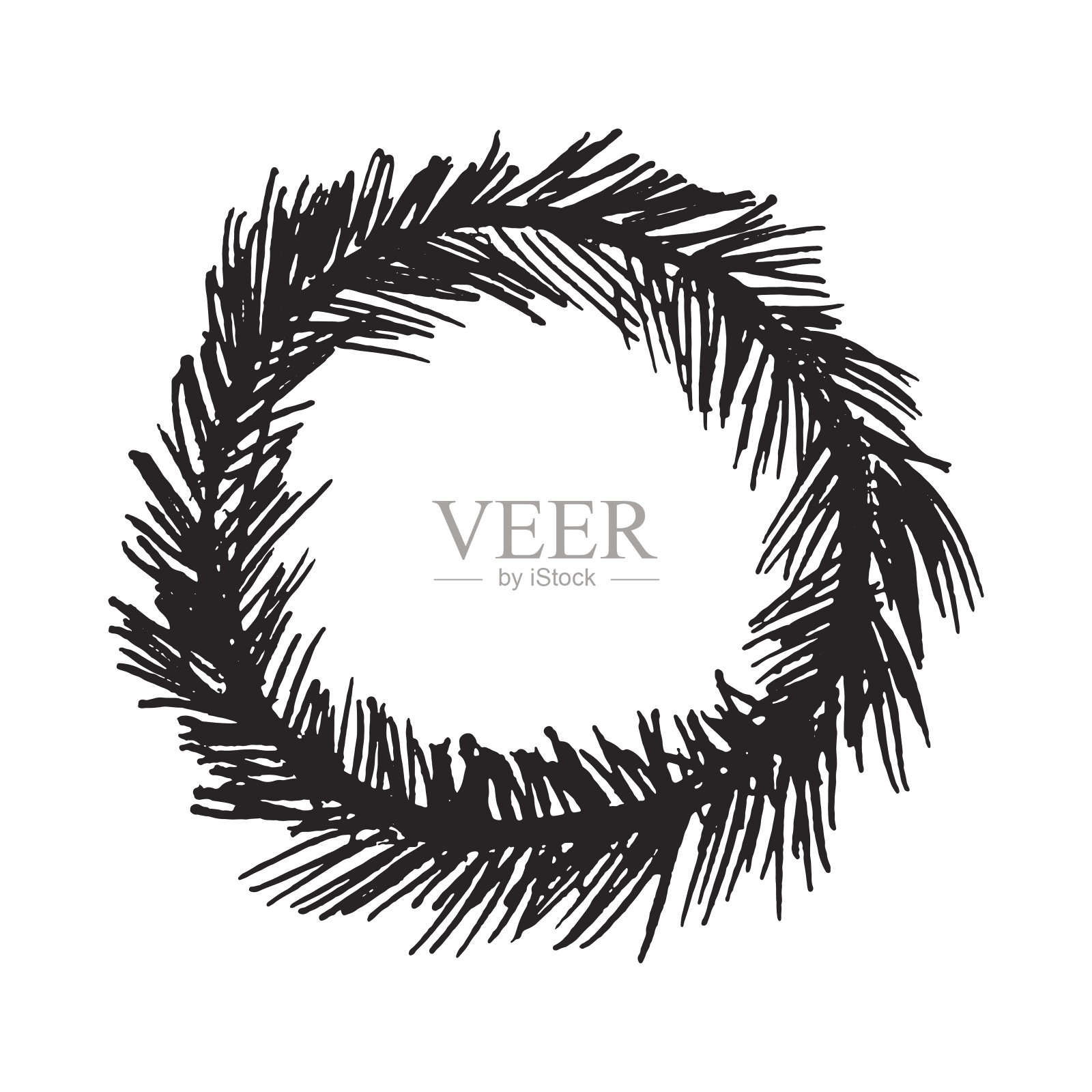 圣诞花环手绘冷杉树枝。设计元素图片