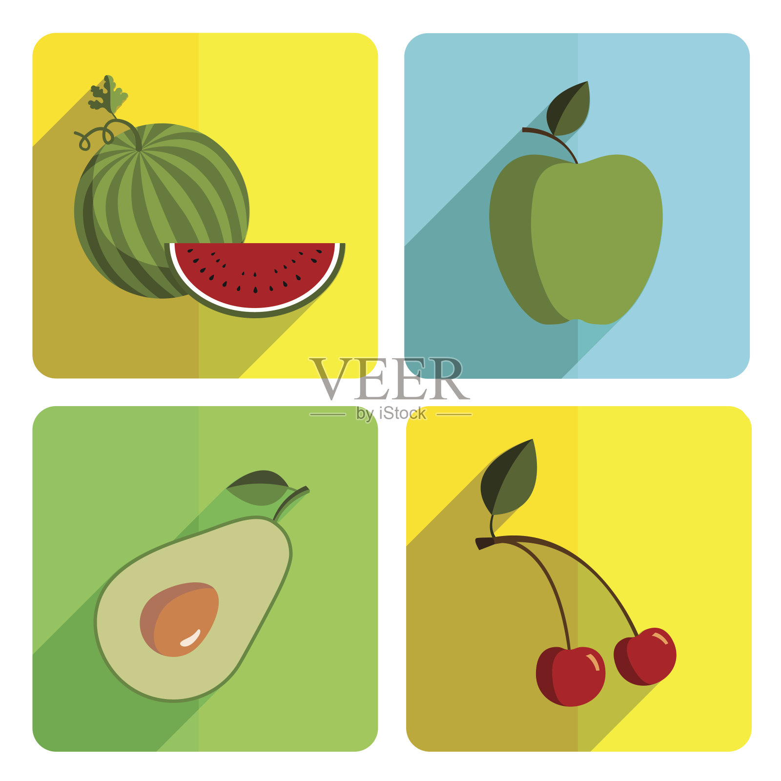 彩色水果图标设置在明亮的背景插画图片素材