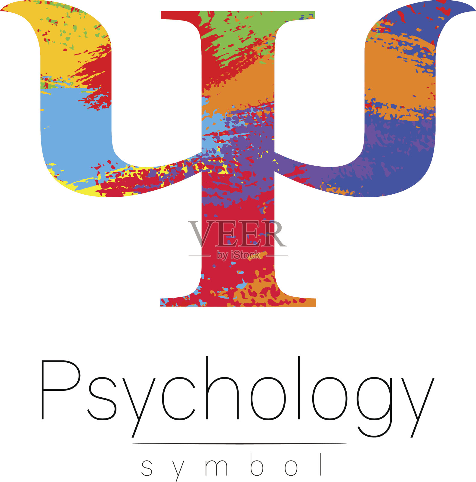现代心理学的标志。Psi。创造性的风格。图标矢量。设计理念。品牌公司。彩虹笔刷在白色背景上描出彩色字母。符号为网页，印刷，卡片，传单。插画图片素材