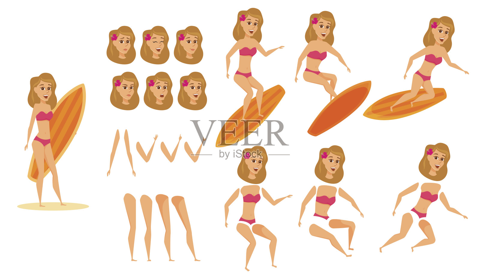 冲浪女性角色插画图片素材