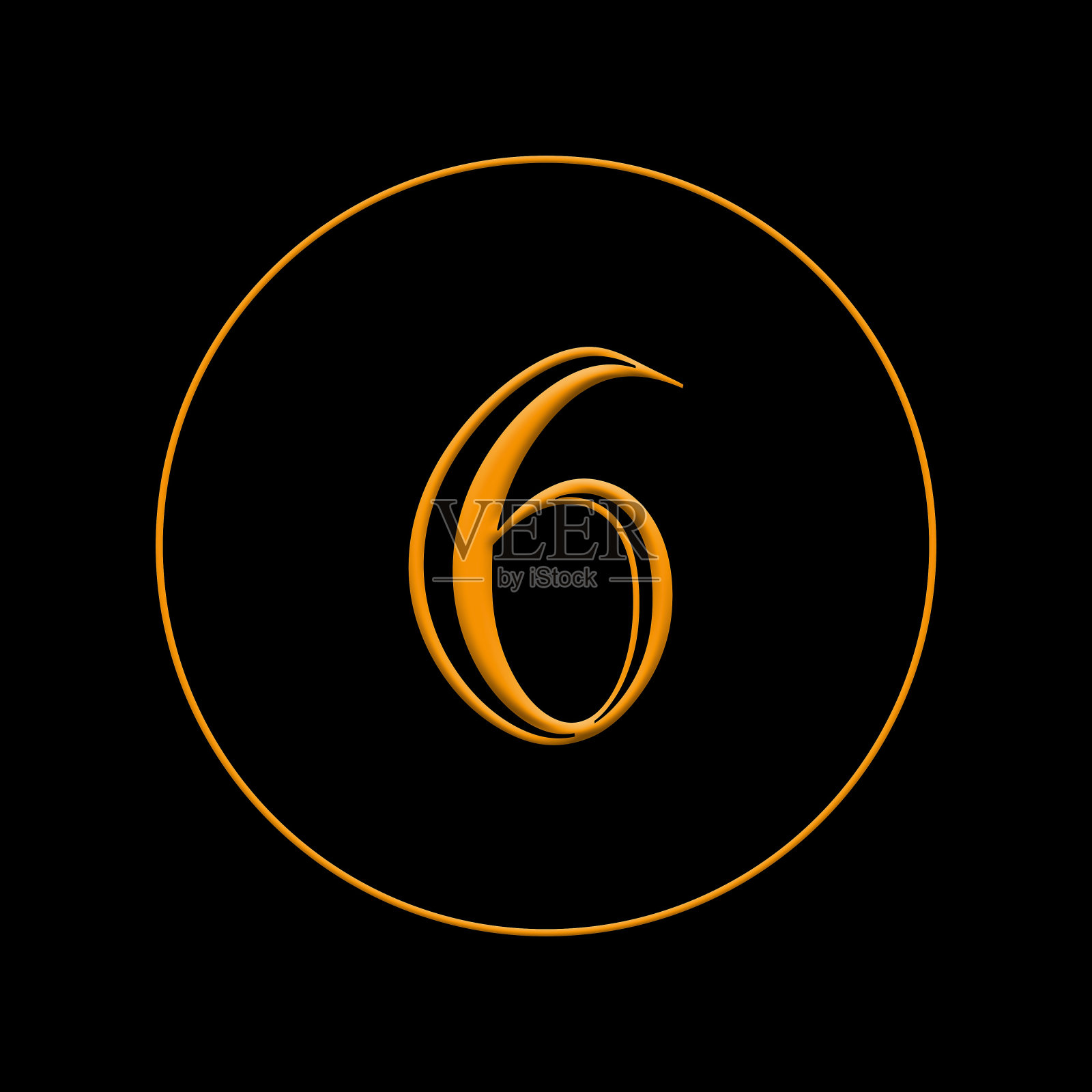 6号，橙色，黑色背景插画图片素材