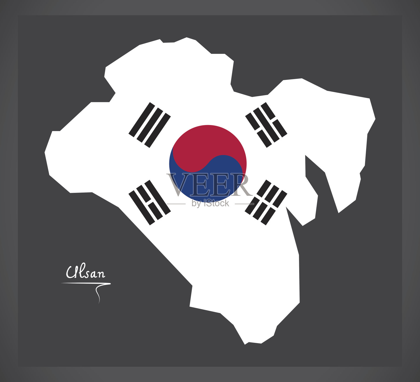 蔚山地图与韩国国旗插图插画图片素材