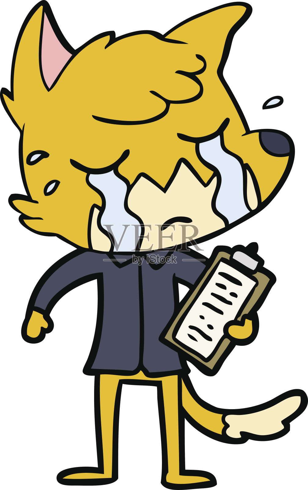 哭泣的商业狐狸卡通设计元素图片