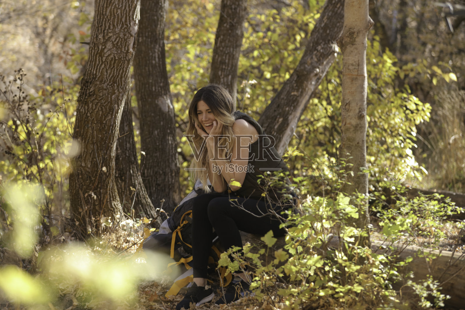 一个背包客被蜜蜂袭击了照片摄影图片