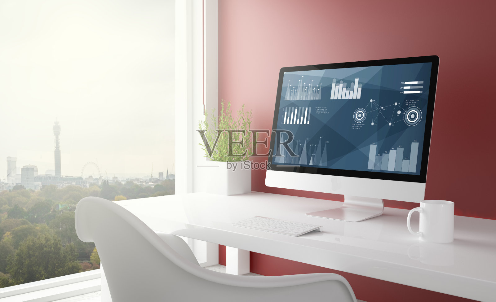 红色演播室用计算机统计软件照片摄影图片