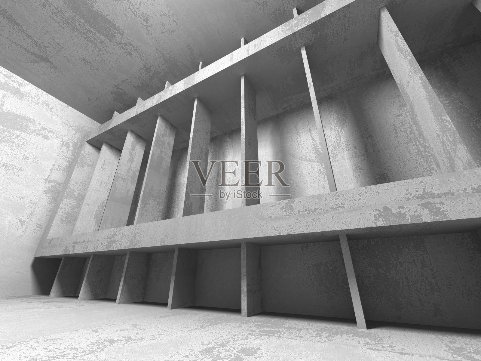 黑暗的混凝土空房间。现代建筑设计照片摄影图片