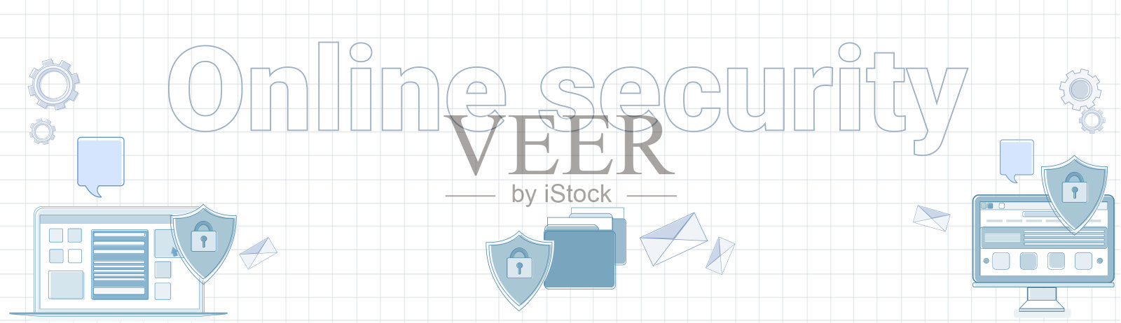 在线安全Word On Squared背景横横幅数据保护概念插画图片素材