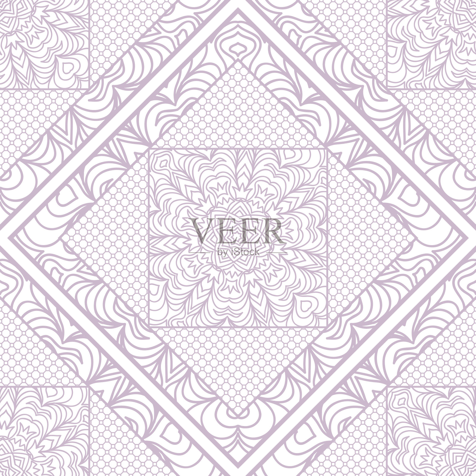 装饰曼陀罗几何花边装饰。向量无缝模式。现代时尚的设计。布料印花，墙纸，请帖。紫色插画图片素材