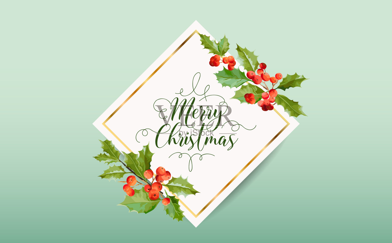 圣诞冬季冬青浆果横幅，图形背景，12月邀请，传单或卡片在矢量设计模板素材