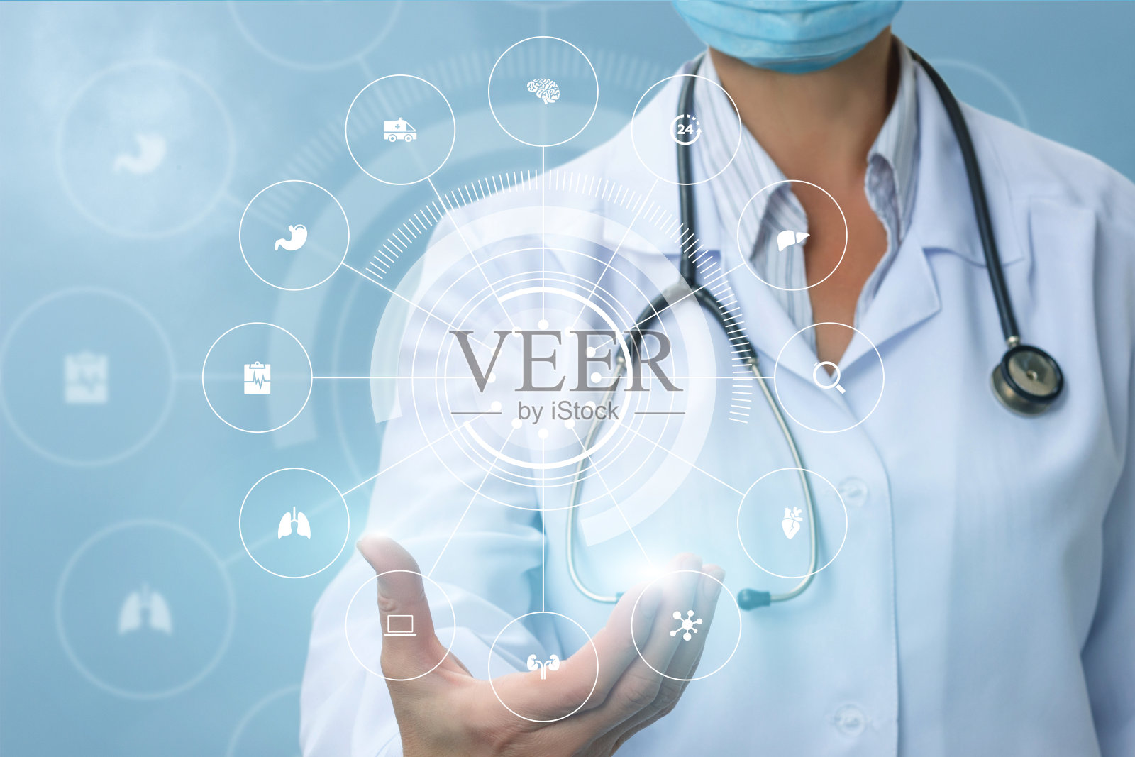 医生展示了医疗保健和治疗的结构。照片摄影图片