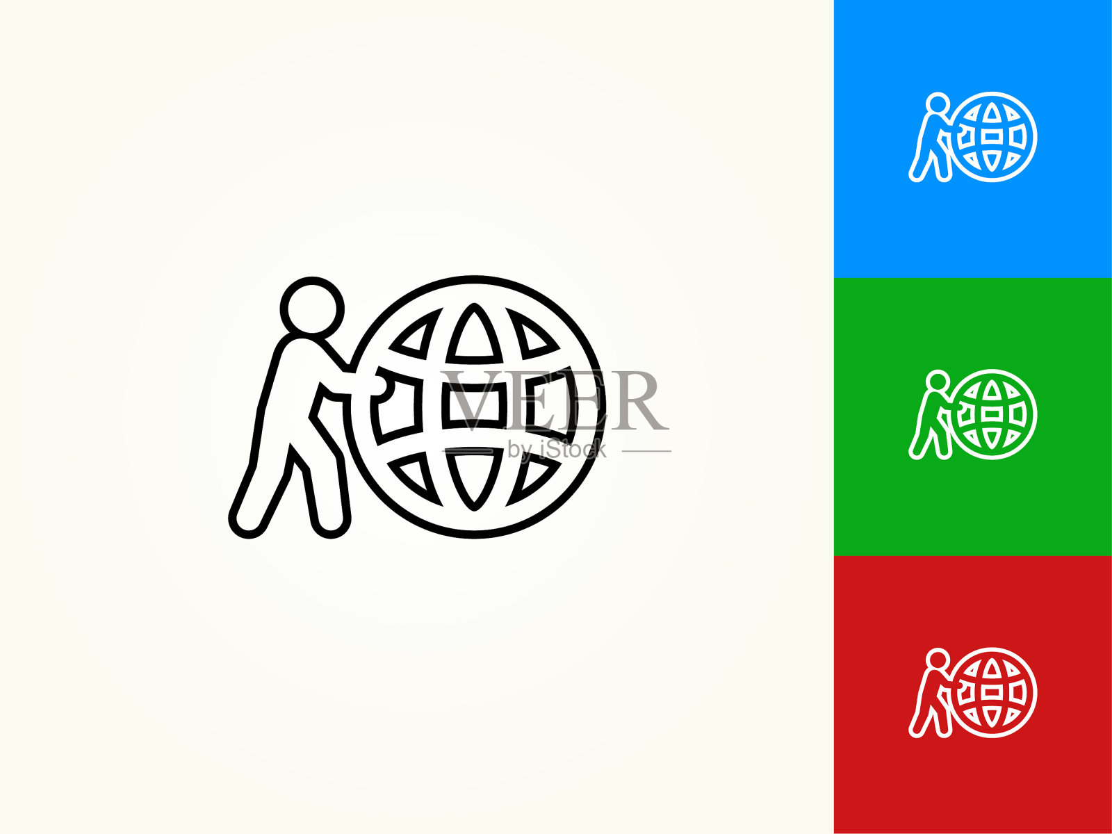 Stick Figure push Globe黑色Stroke线性图标插画图片素材