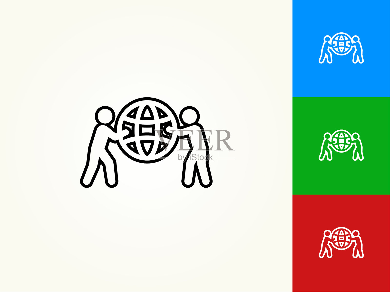 棒状人物持有全球黑色描边线性图标插画图片素材