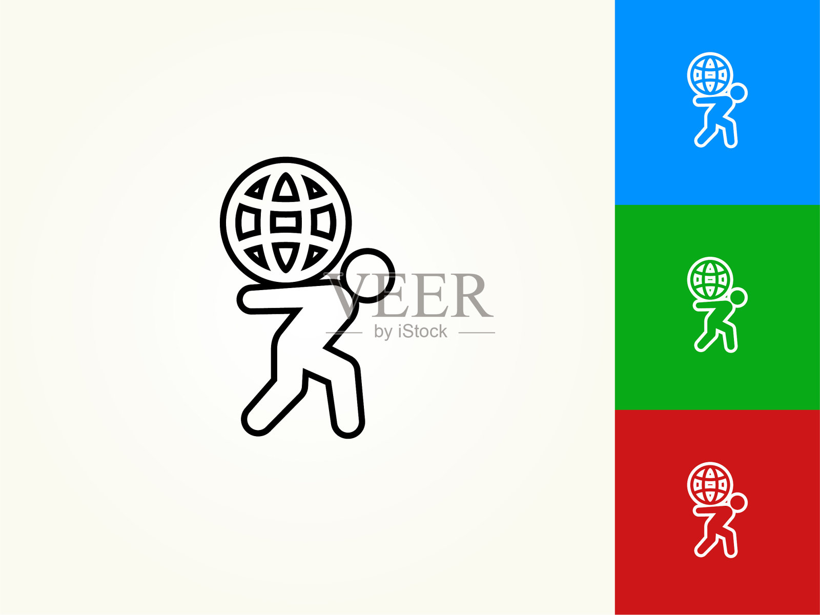 手杖人物携带地球黑色中风线性图标插画图片素材