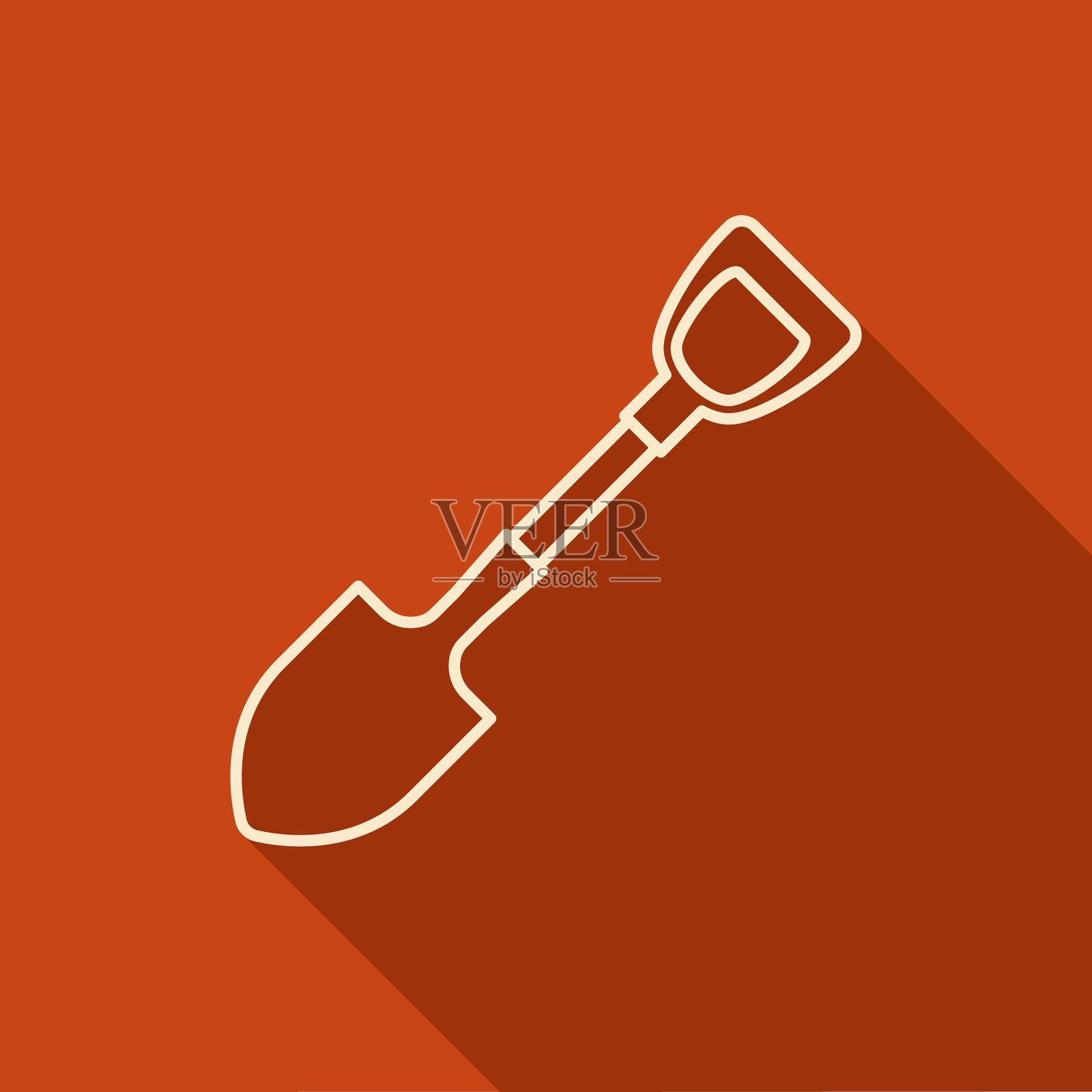 平设计细线露营铲图标与侧面阴影插画图片素材