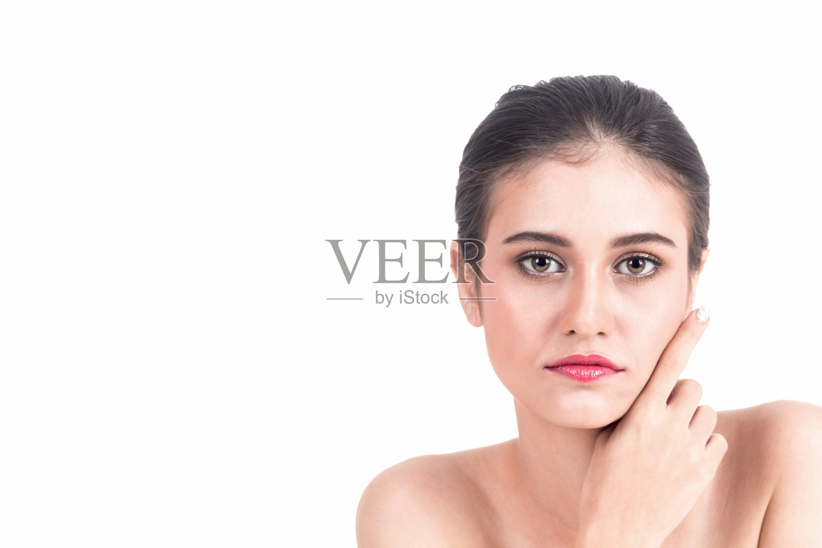 美丽女人的脸孤立在白色照片摄影图片