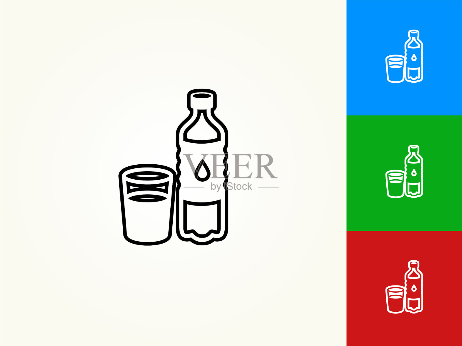 水瓶和玻璃黑色描边线性图标插画图片素材