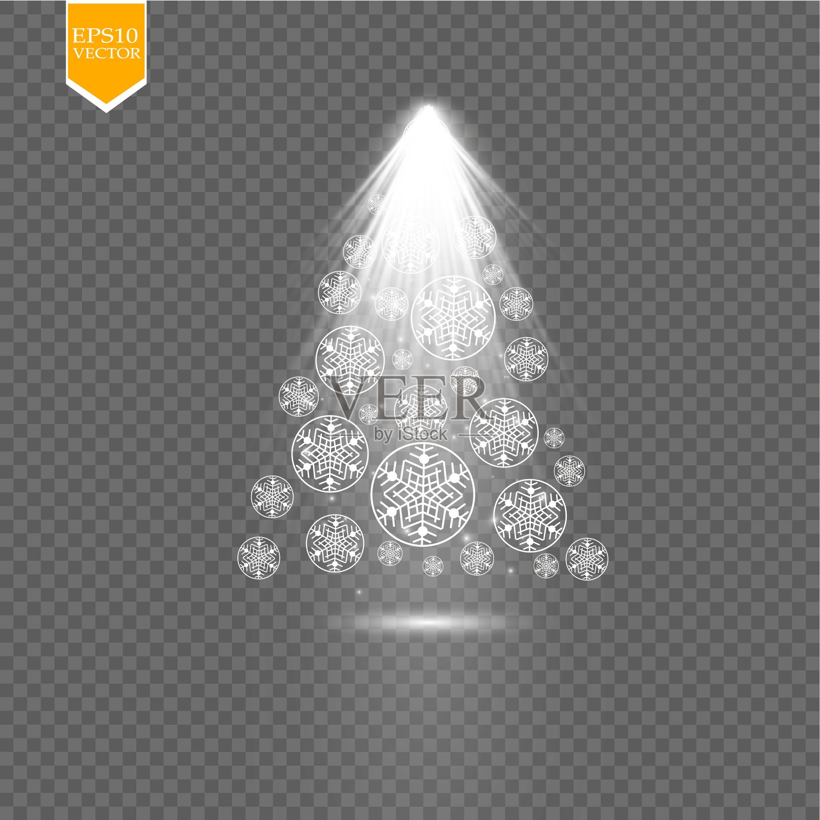 圣诞树上的雪花透明的背景插画图片素材