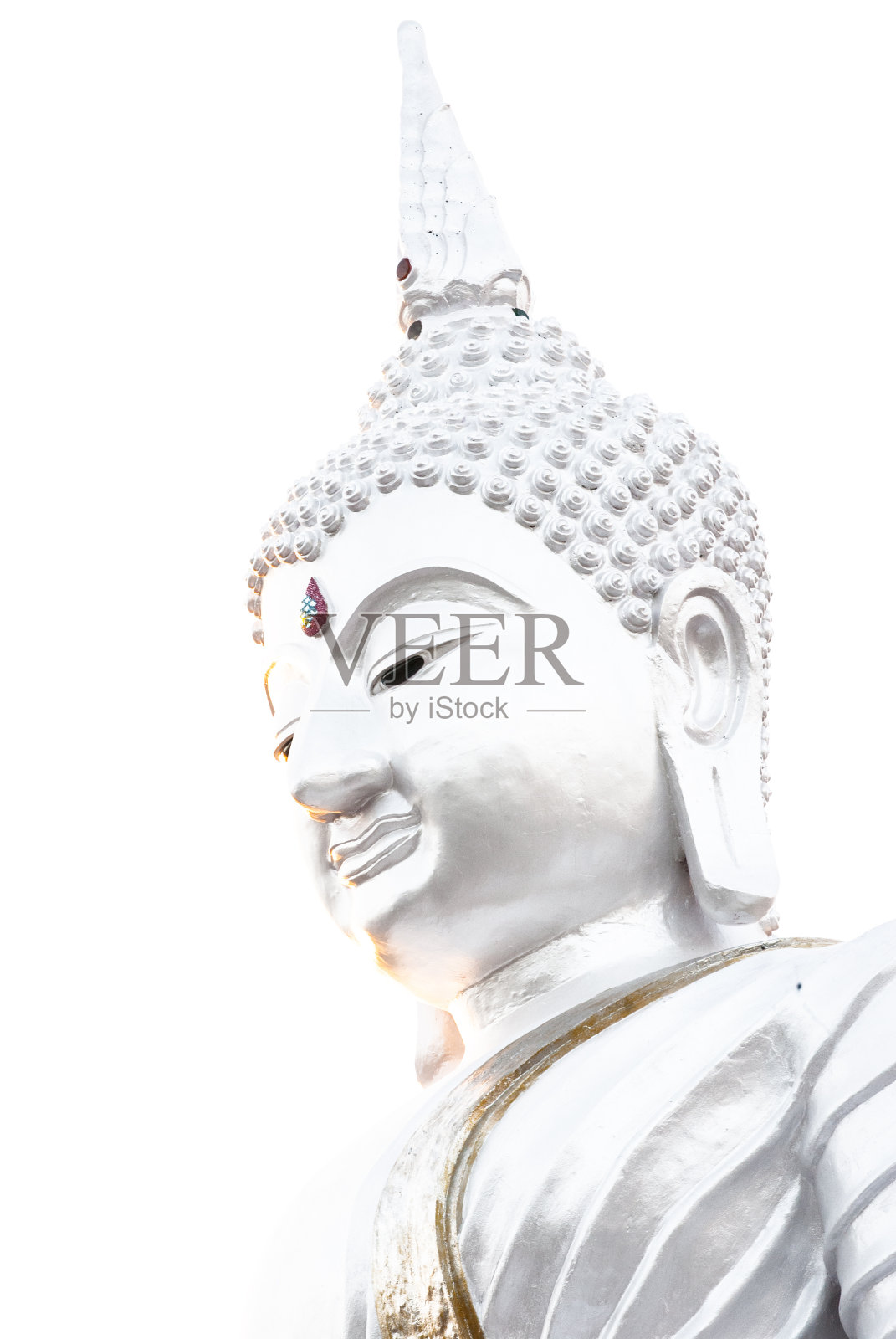 佛像在白色背景上的金色调。照片摄影图片