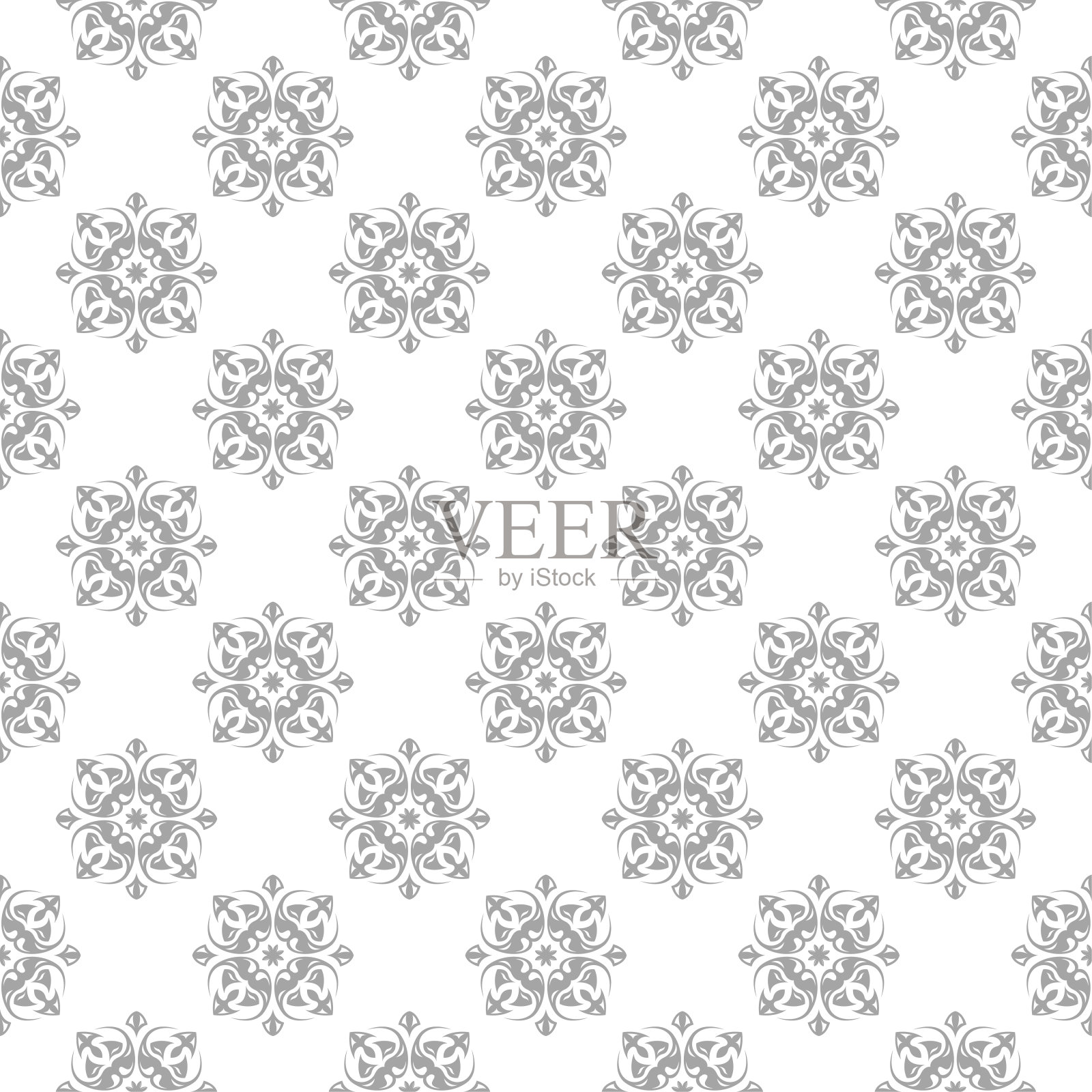 灰色花卉无缝装饰在白色背景插画图片素材