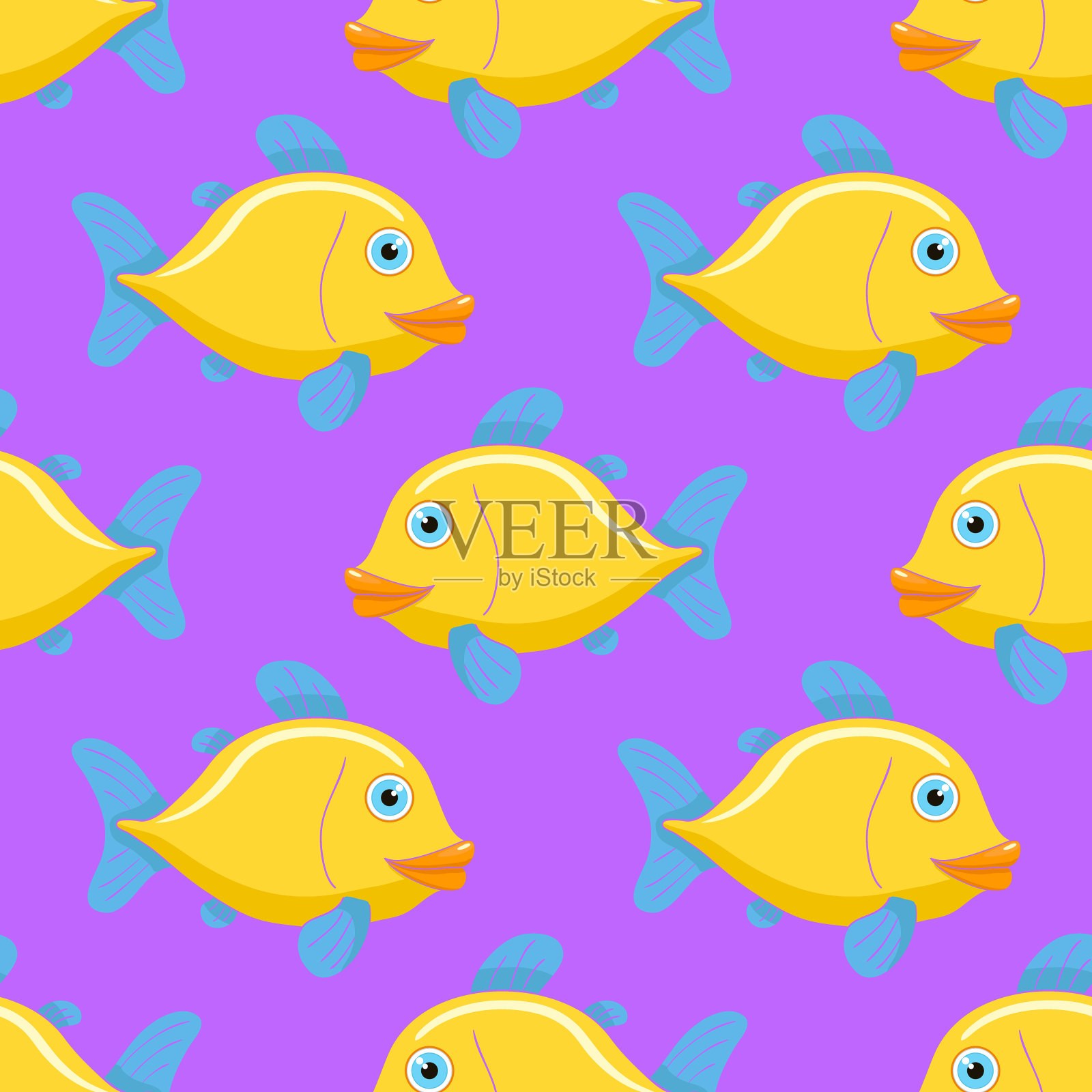 手绘卡通鱼无缝图案。向量插画图片素材